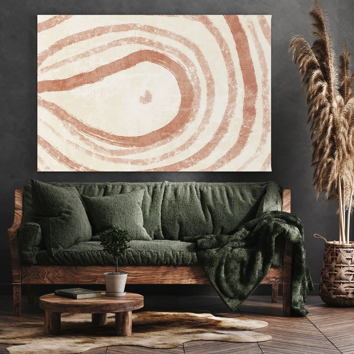 Canvas picture - An abstract motif of concentric lines in shades of terracotta. - 70x50cm - Coral Circles - Composition - Modern wall decoration for the living room and bedroom ARTTOR