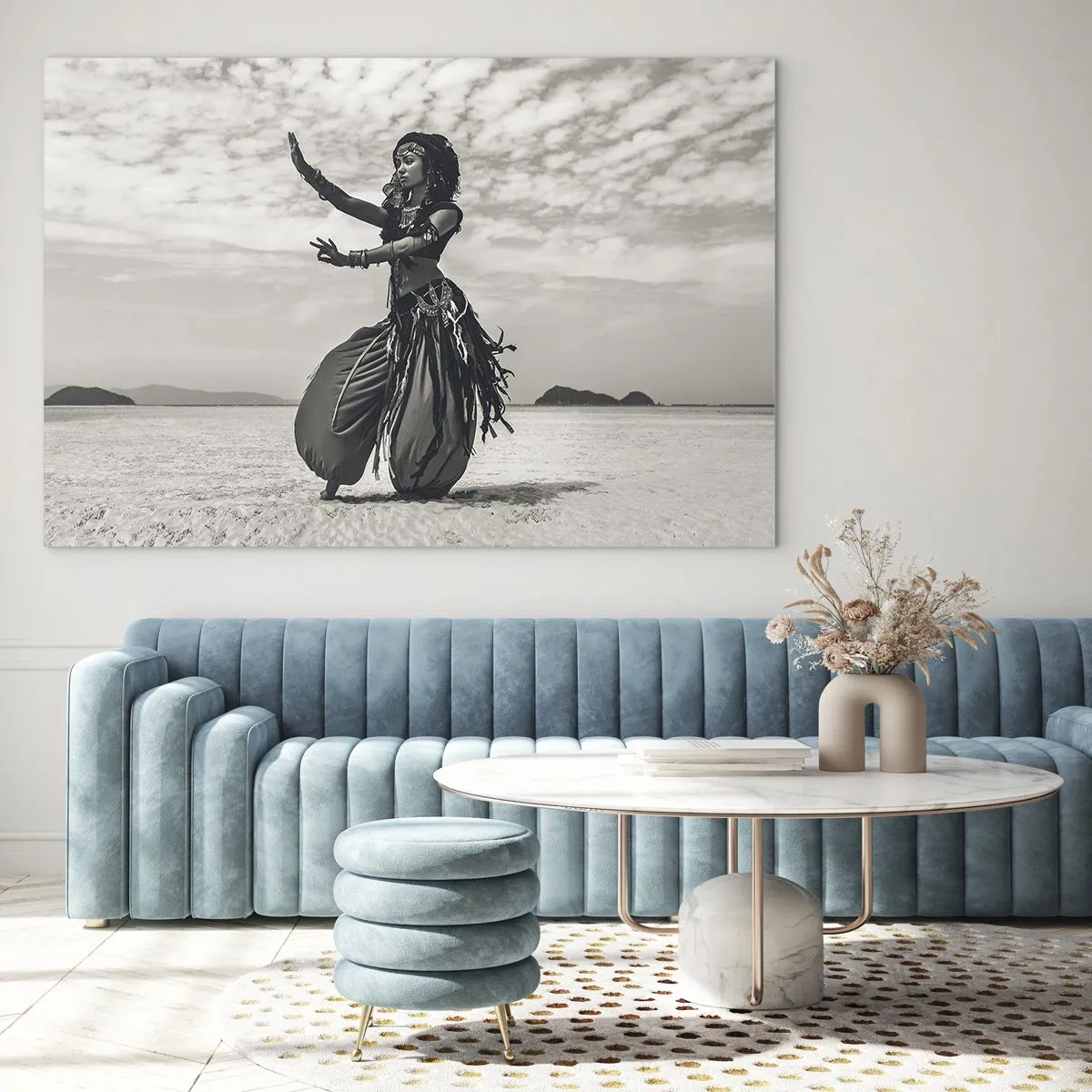Glass picture - Black and white photograph of a dancer in the desert - 70x50cm - Dance of Southern Islands - Modern wall decoration for the living room and bedroom ARTTOR