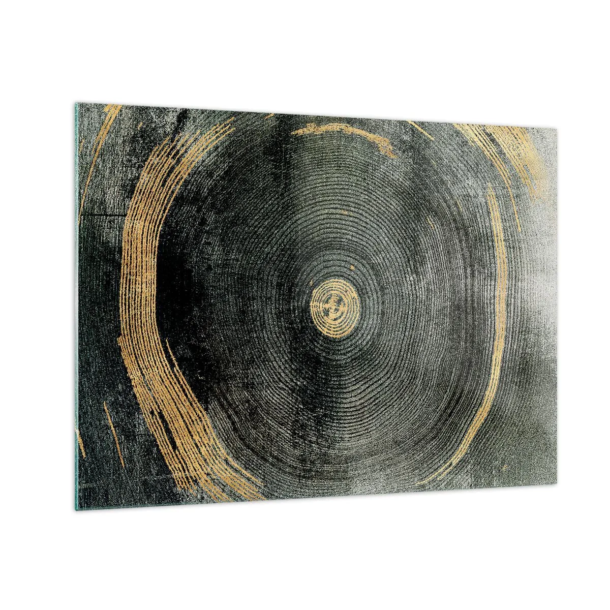 Glass picture - Cross-section of a tree trunk with detail and gold accents - 70x50cm - Change and Persistance - Modern wall decoration for the living room and bedroom ARTTOR