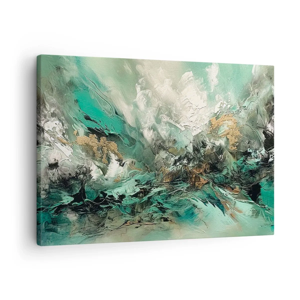 Canvas picture - Abstract landscape in shades of green and gold - 70x50cm - Emerald and Black Lump - Modern wall decoration for the living room and bedroom ARTTOR