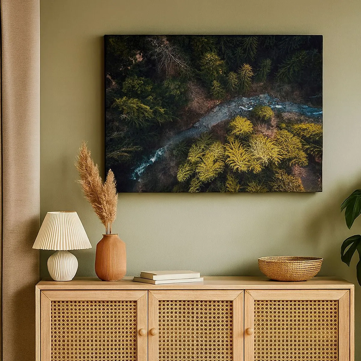 Canvas picture - A view from above of a forest with a winding river - 70x50cm - Fast and Faster - Modern wall decoration for the living room and bedroom ARTTOR