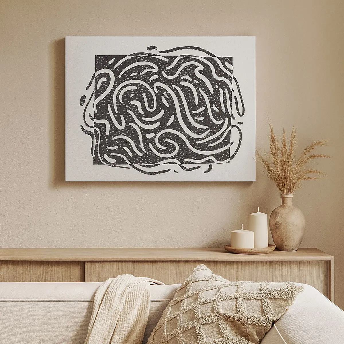 Canvas picture - Black and white abstraction in a geometric style - 70x50cm - Abstract: Dance of Joy - Modern wall decoration for the living room and bedroom ARTTOR