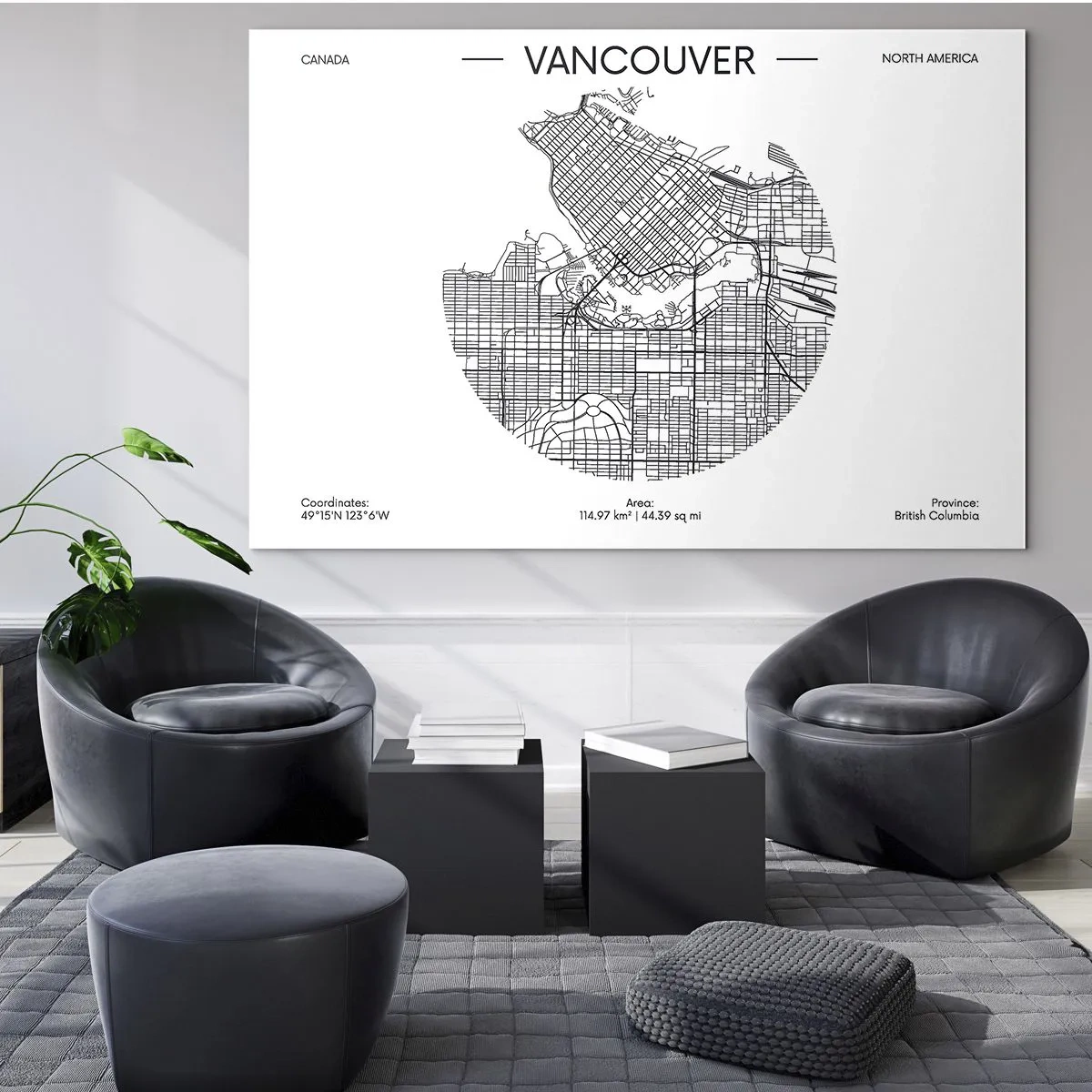 Glass picture - Black and white street map of Vancouver - 70x50cm - Anatomy of Vancouver - Modern wall decoration for the living room and bedroom ARTTOR