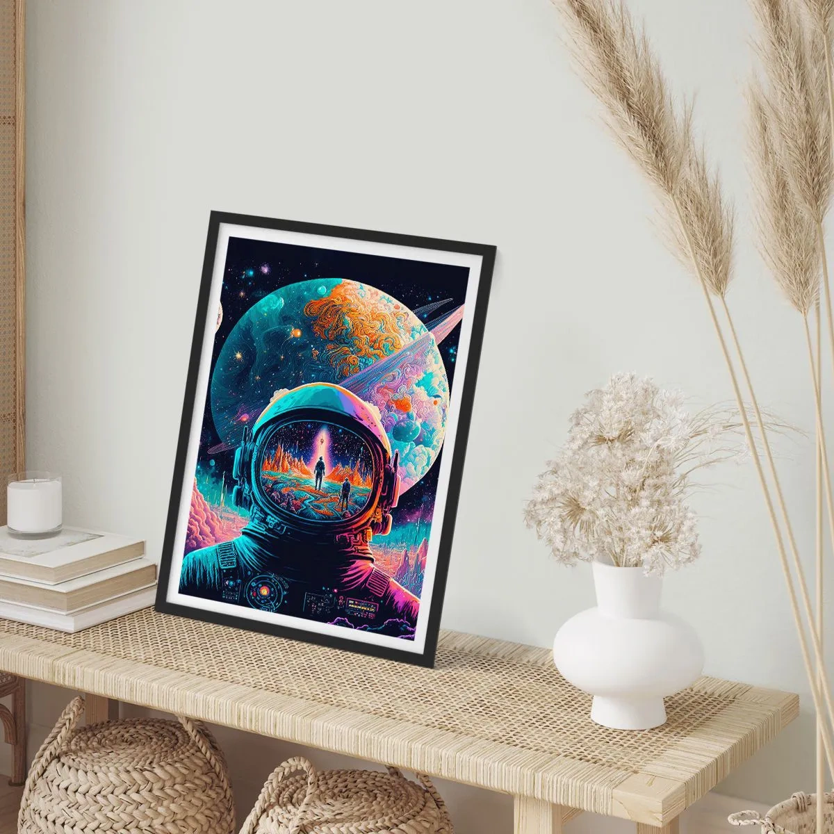 Poster in black frame - Astronaut against the backdrop of a cosmic landscape - 50x70cm - Philosophers Didn't Imagine This - Modern wall decoration for the living room and bedroom ARTTOR