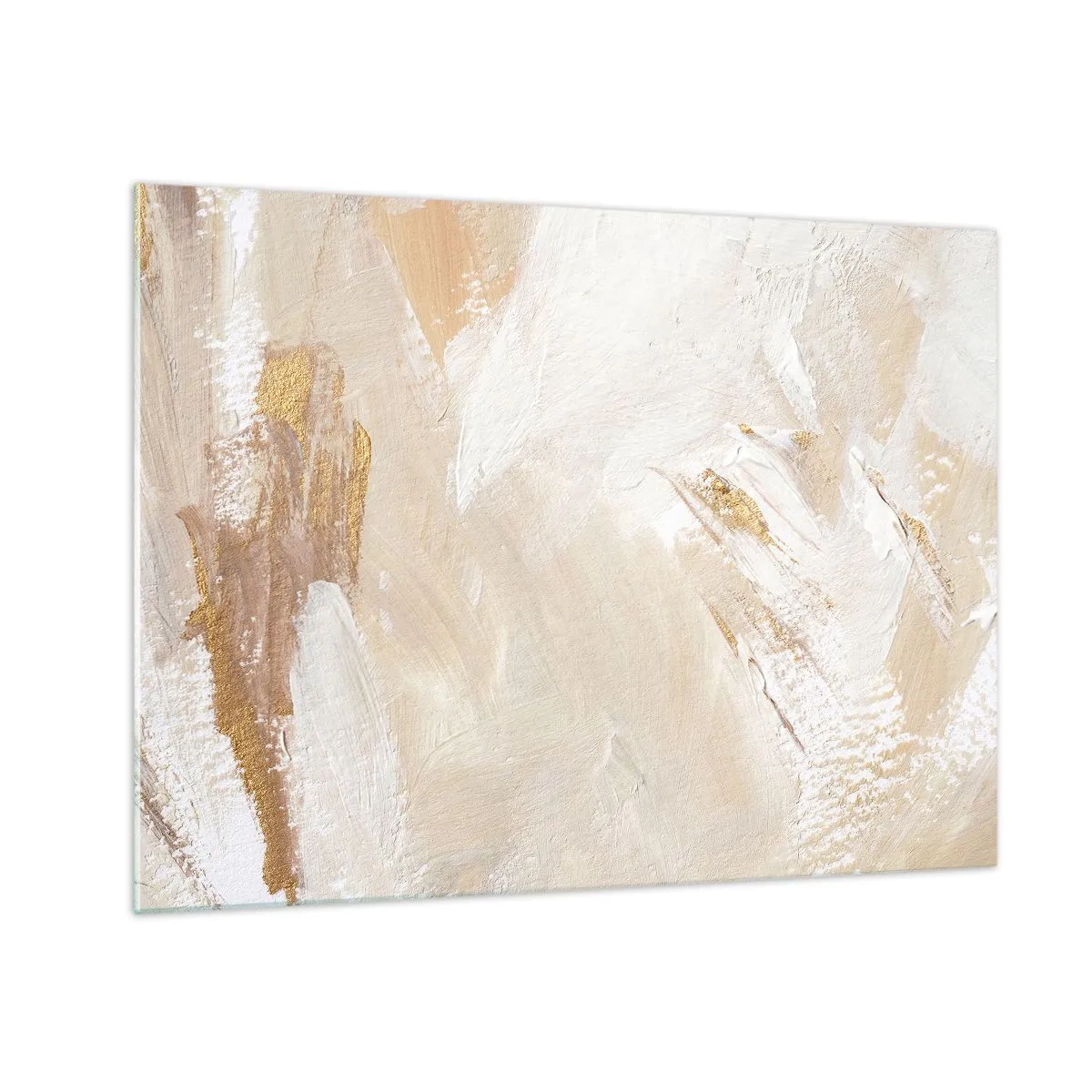 Glass picture - Beige and white abstraction with gold accents - 70x50cm - Pastel Composition - Modern wall decoration for the living room and bedroom ARTTOR