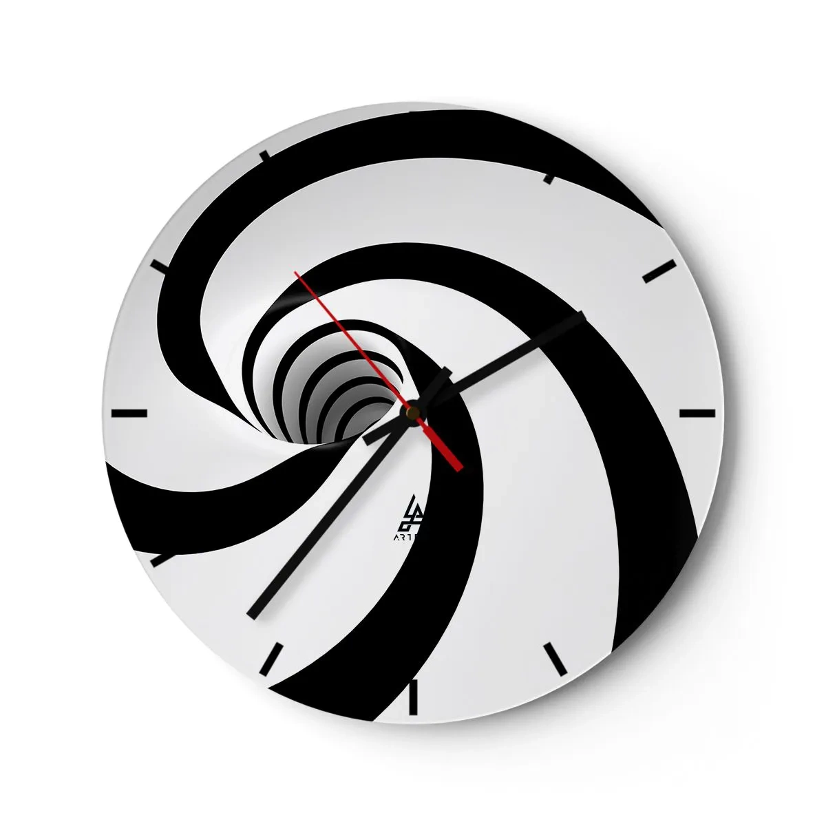 Wall clock - Clock on glass - Dynamic black and white spiral - 30x30cm - Let the Whirl Draw You in? - Modern wall decoration for the living room, kitchen, and bedroom ARTTOR