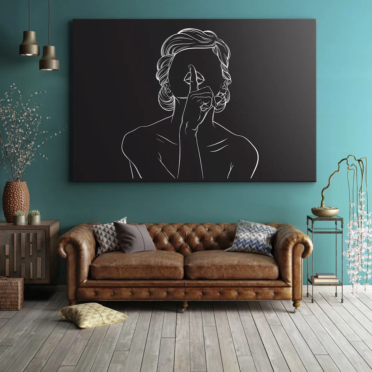 Canvas picture - Minimalist silhouette of a woman on a black background - 70x50cm - Beauty Blossoms in Soul - Modern wall decoration for the living room and bedroom ARTTOR