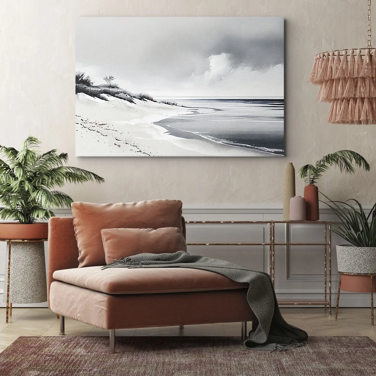 Canvas picture - A beach in subdued shades of gray and blue - 70x50cm - Always Together - Modern wall decoration for the living room and bedroom ARTTOR