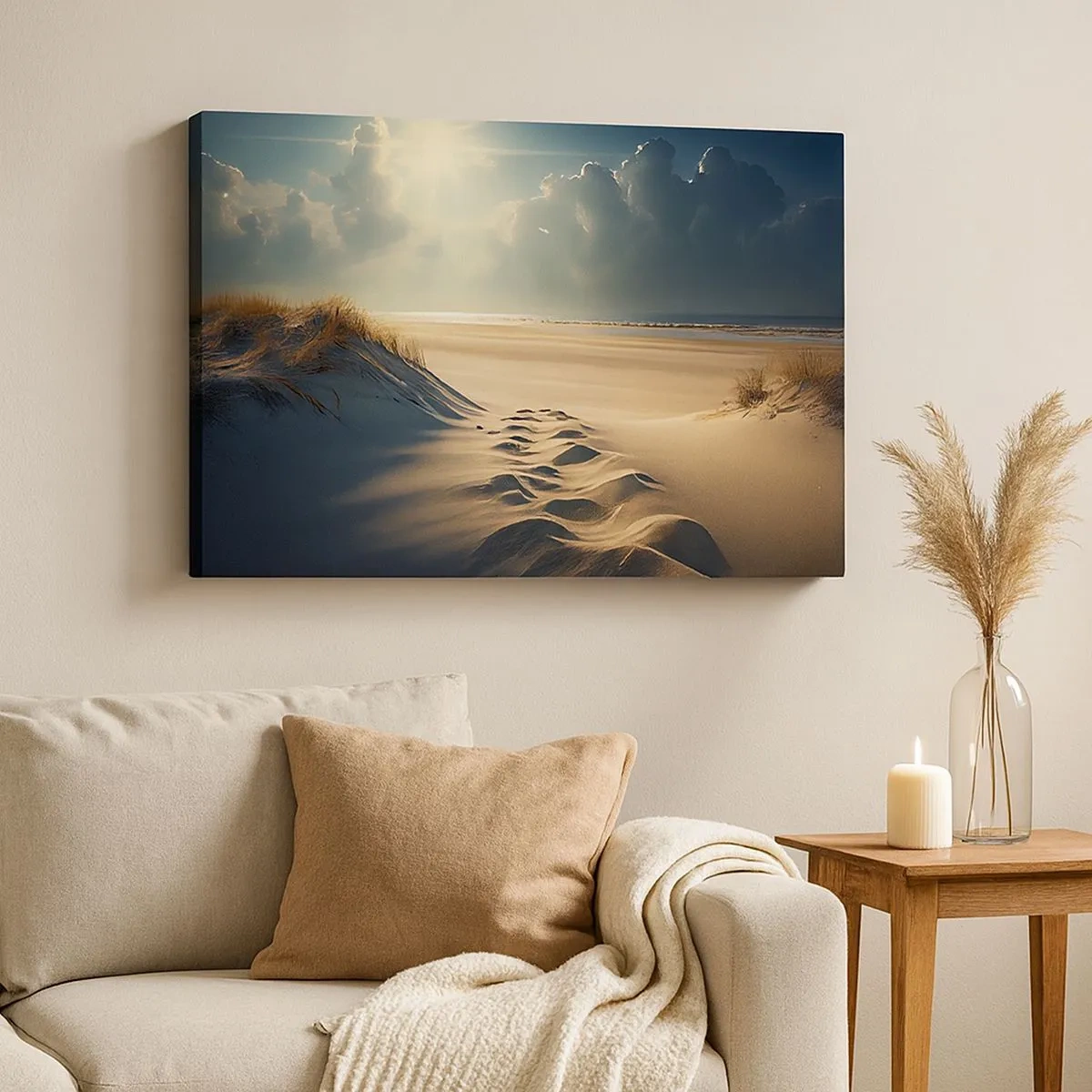 Canvas picture - Golden dunes on the beach at sunset overlooking the sea - 70x50cm - Calming Landscape - Modern wall decoration for the living room and bedroom ARTTOR