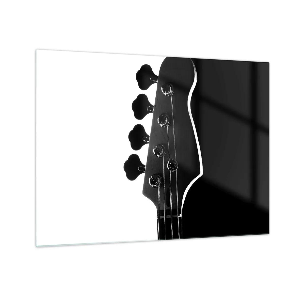 Glass picture - Black and white bass guitar headstock with shadow - 70x50cm - Rock Silence - Modern wall decoration for the living room and bedroom ARTTOR