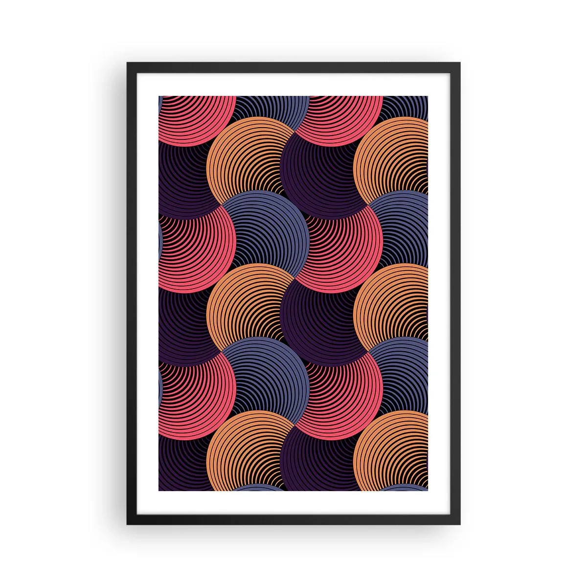 Poster in black frame - Geometric pattern with colorful, concentric circles - 50x70cm - In a Circular Rhythm - Modern wall decoration for the living room and bedroom ARTTOR