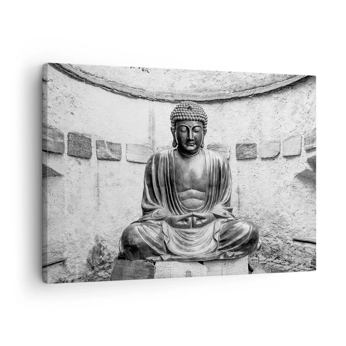Canvas picture - Black and white Buddha statue in a meditative pose - 70x50cm - At the Source of Peace - Modern wall decoration for the living room and bedroom ARTTOR