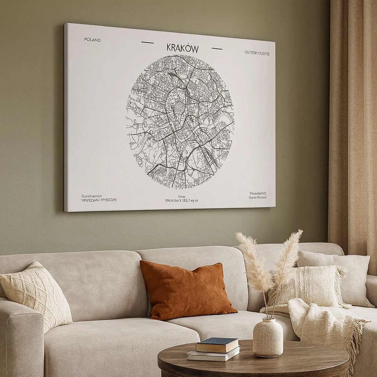 Canvas picture - A map of Krakow in a minimalist style - 70x50cm - Anatomy of Crocow - Modern wall decoration for the living room and bedroom ARTTOR