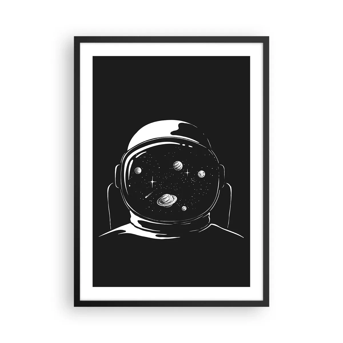 Poster in black frame - Astronaut with space reflected in his helmet - 50x70cm - Quite a View - Modern wall decoration for the living room and bedroom ARTTOR