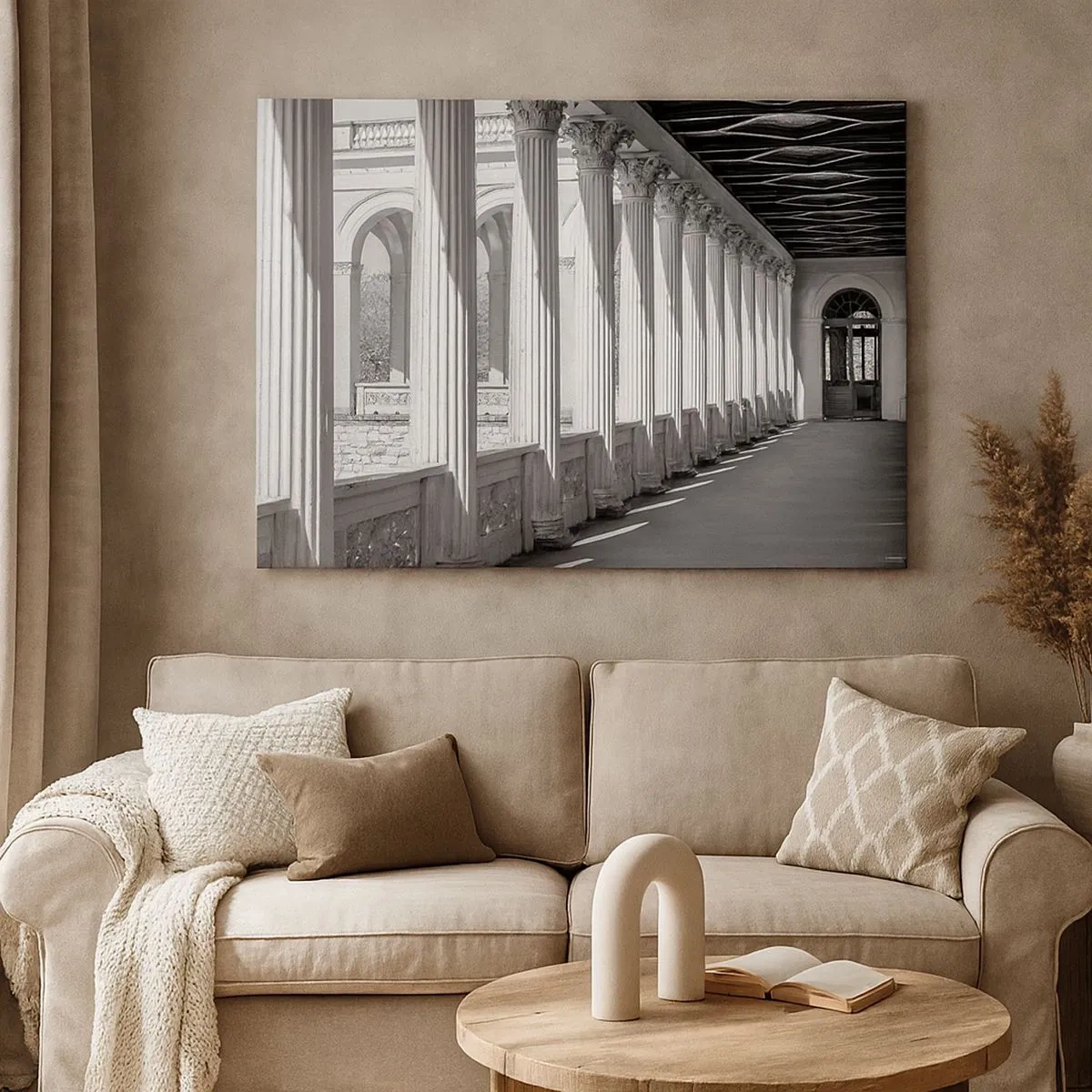 Canvas picture - Classical style colonnade in black and white - 70x50cm - Sunny Arcade - Modern wall decoration for the living room and bedroom ARTTOR