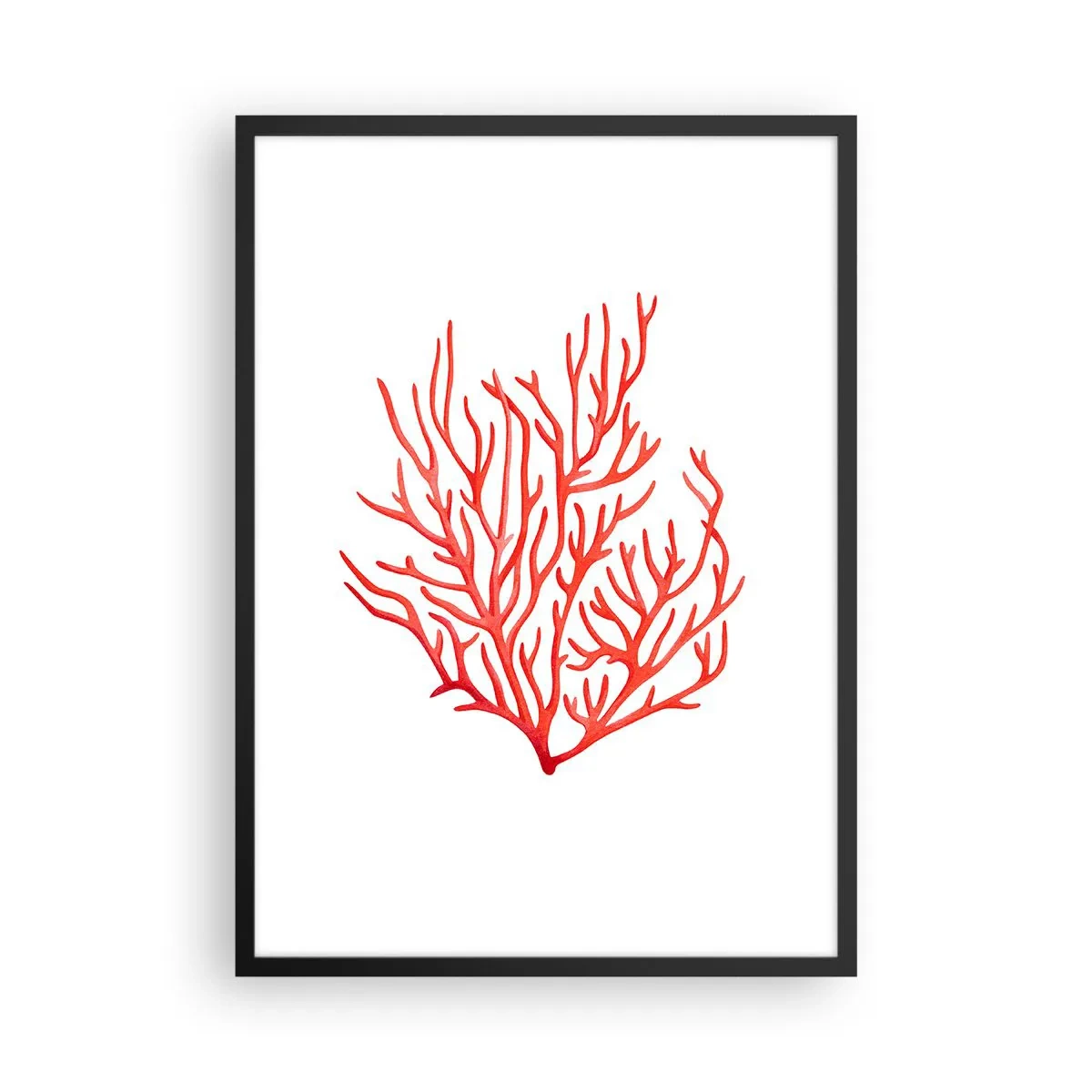 Poster in black frame - Red coral on a white background in a minimalist style - 50x70cm - Coral Filigree - Modern wall decoration for the living room and bedroom ARTTOR