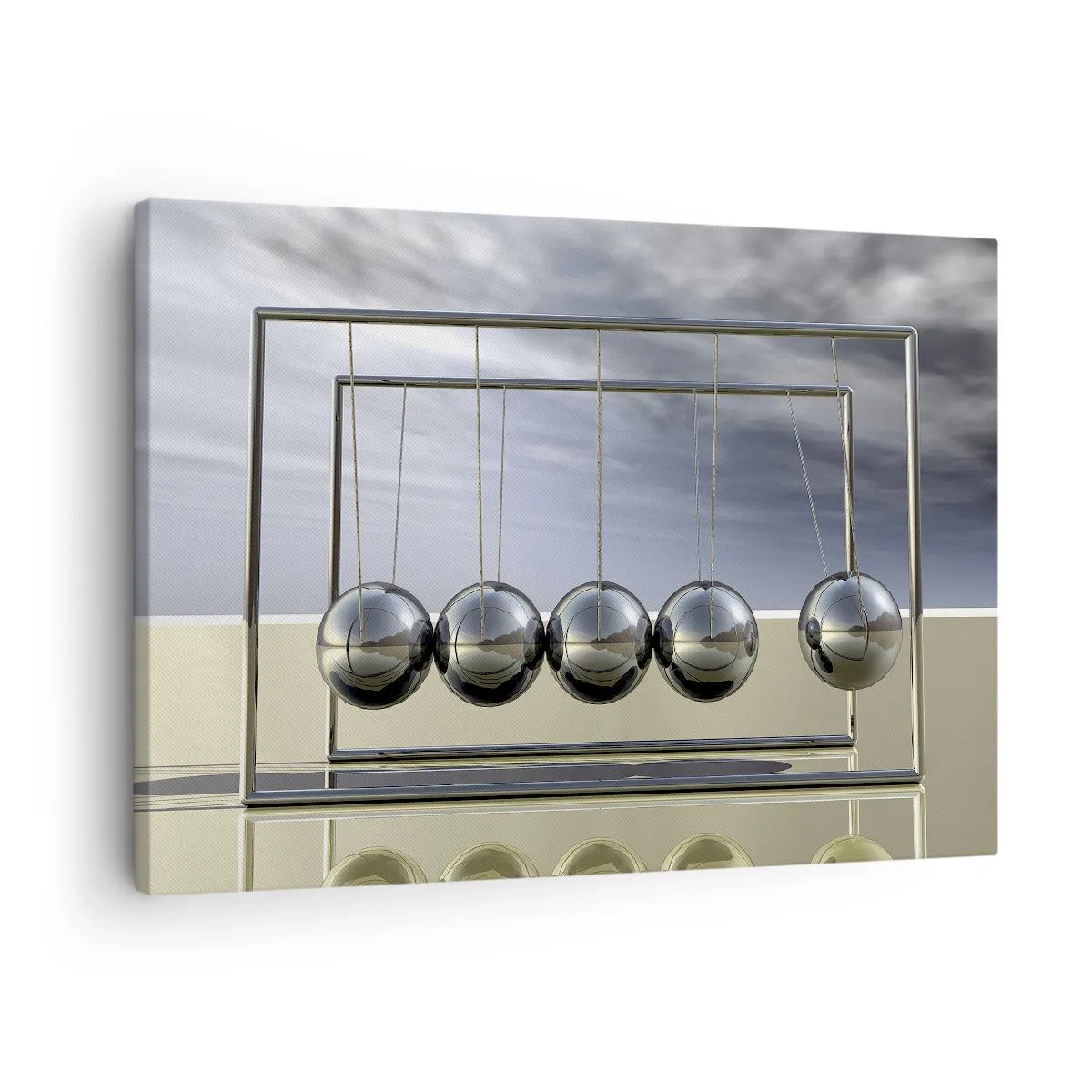 Canvas picture - Newton's spheres in a minimalist setting with light reflections - 70x50cm - Energy of the Light - Modern wall decoration for the living room and bedroom ARTTOR