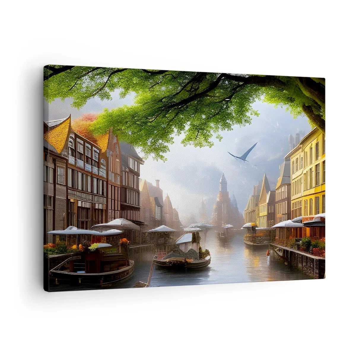 Canvas picture - A picturesque Dutch landscape with a canal and tenement houses - 70x50cm - Dutch Urban Landscape - Modern wall decoration for the living room and bedroom ARTTOR