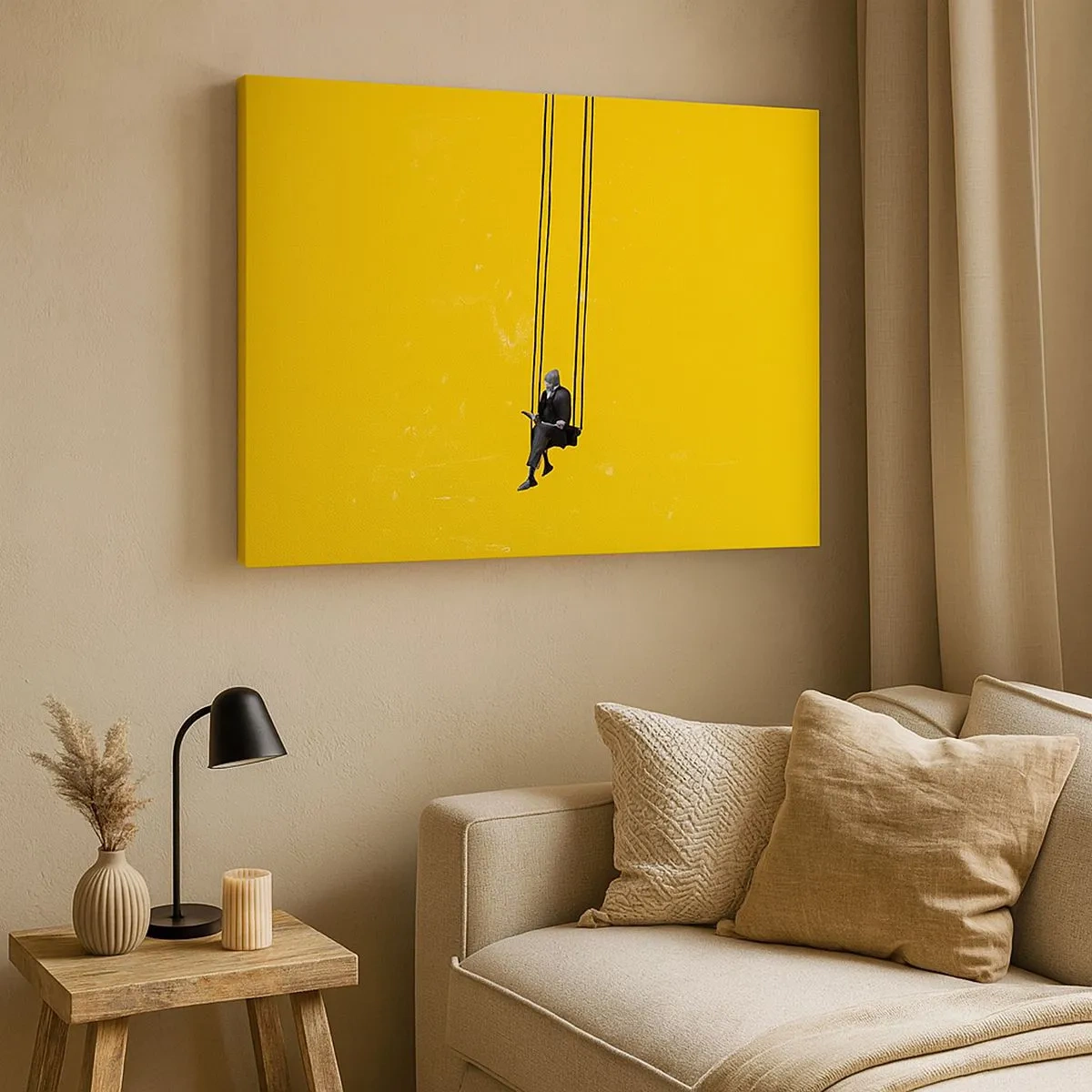 Canvas picture - A person on a swing against a background of intense yellow - 70x50cm - Day as a Any Other - Modern wall decoration for the living room and bedroom ARTTOR