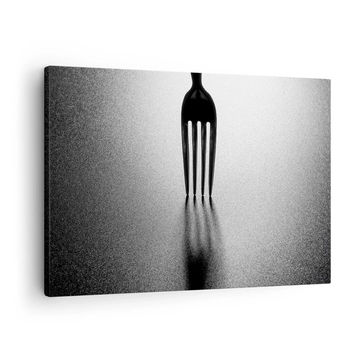 Canvas picture - A minimalistic take on a fork in black and white with shadow play. - 70x50cm - Light and Shade - Modern wall decoration for the living room and bedroom ARTTOR