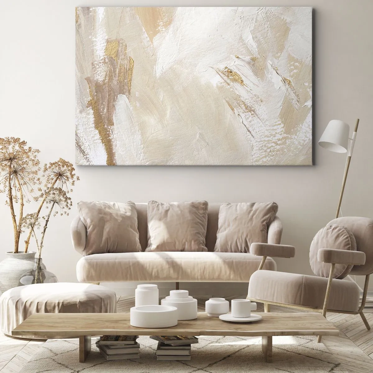 Canvas picture - Delicate abstract tones in shades of beige and gold - 70x50cm - Pastel Composition - Modern wall decoration for the living room and bedroom ARTTOR