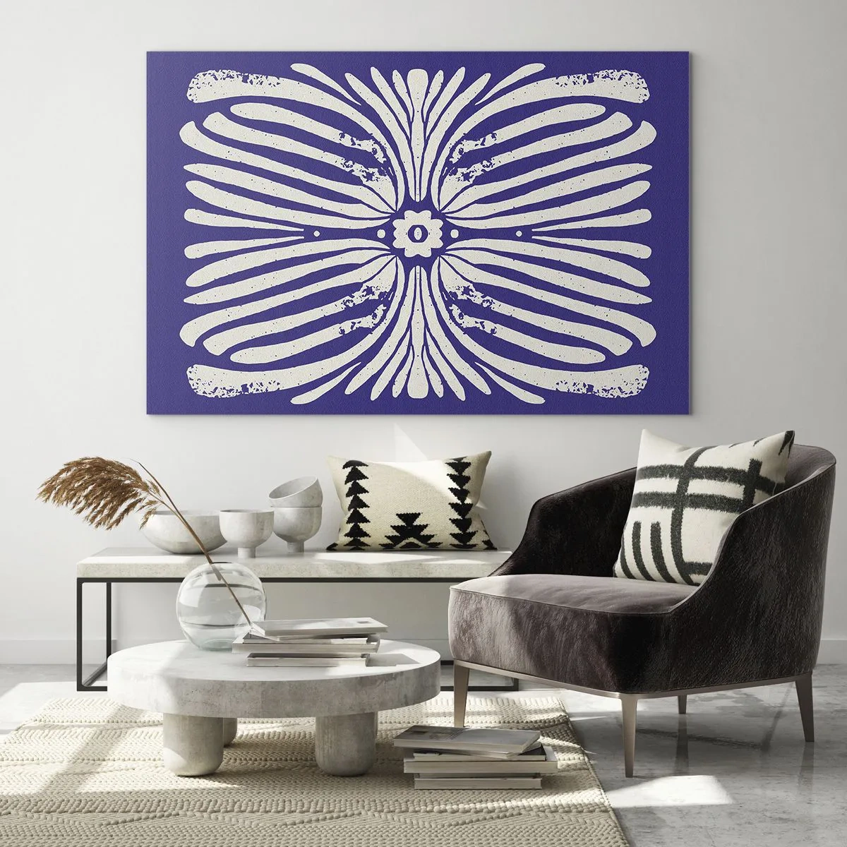 Glass picture - Symmetrical ethnic pattern on a purple background - 70x50cm - Ethnic Inspirations - Modern wall decoration for the living room and bedroom ARTTOR