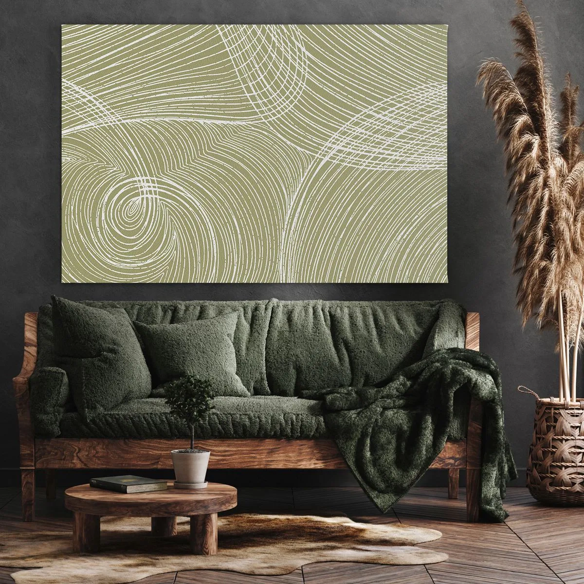 Canvas picture - Green and white lines in an abstract composition - 70x50cm - Intricate Abstract in White - Modern wall decoration for the living room and bedroom ARTTOR