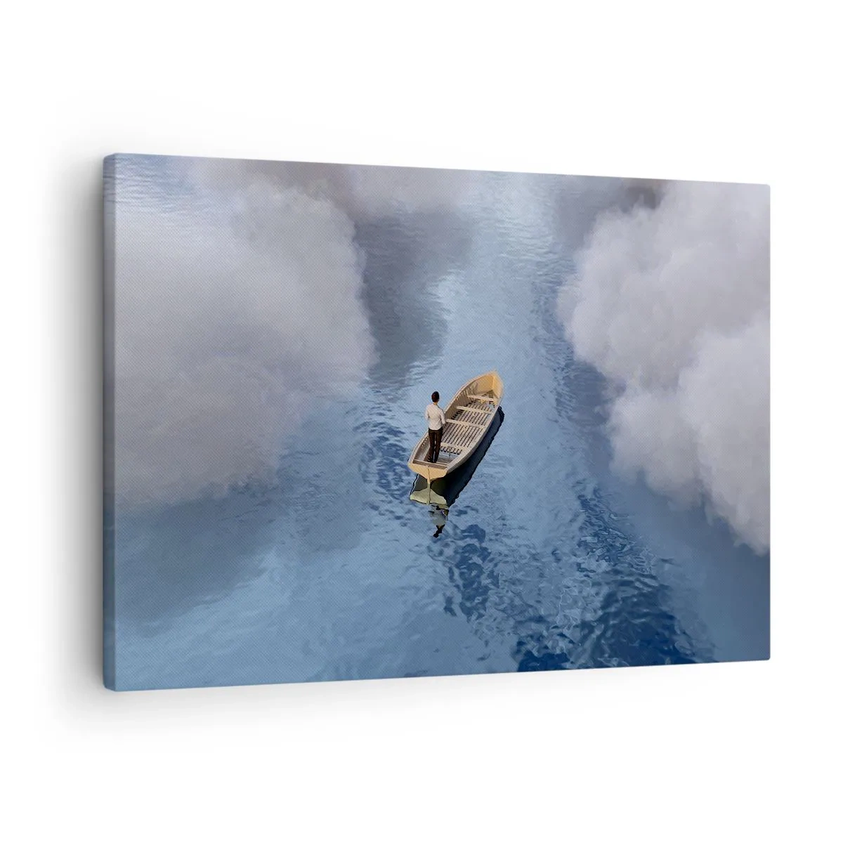 Canvas picture - A man in a boat on a calm sea surrounded by clouds - 70x50cm - Life - Travel - Unknown - Modern wall decoration for the living room and bedroom ARTTOR