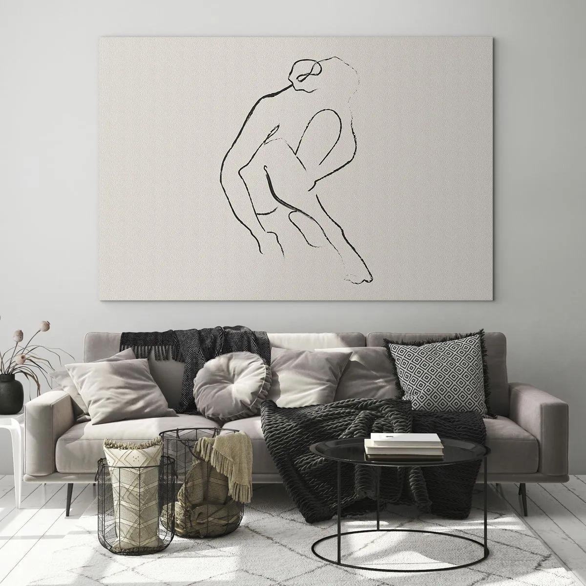 Glass picture - A minimalist sketch of a female silhouette in a sitting position. - 70x50cm - Intimate Sketch - Modern wall decoration for the living room and bedroom ARTTOR