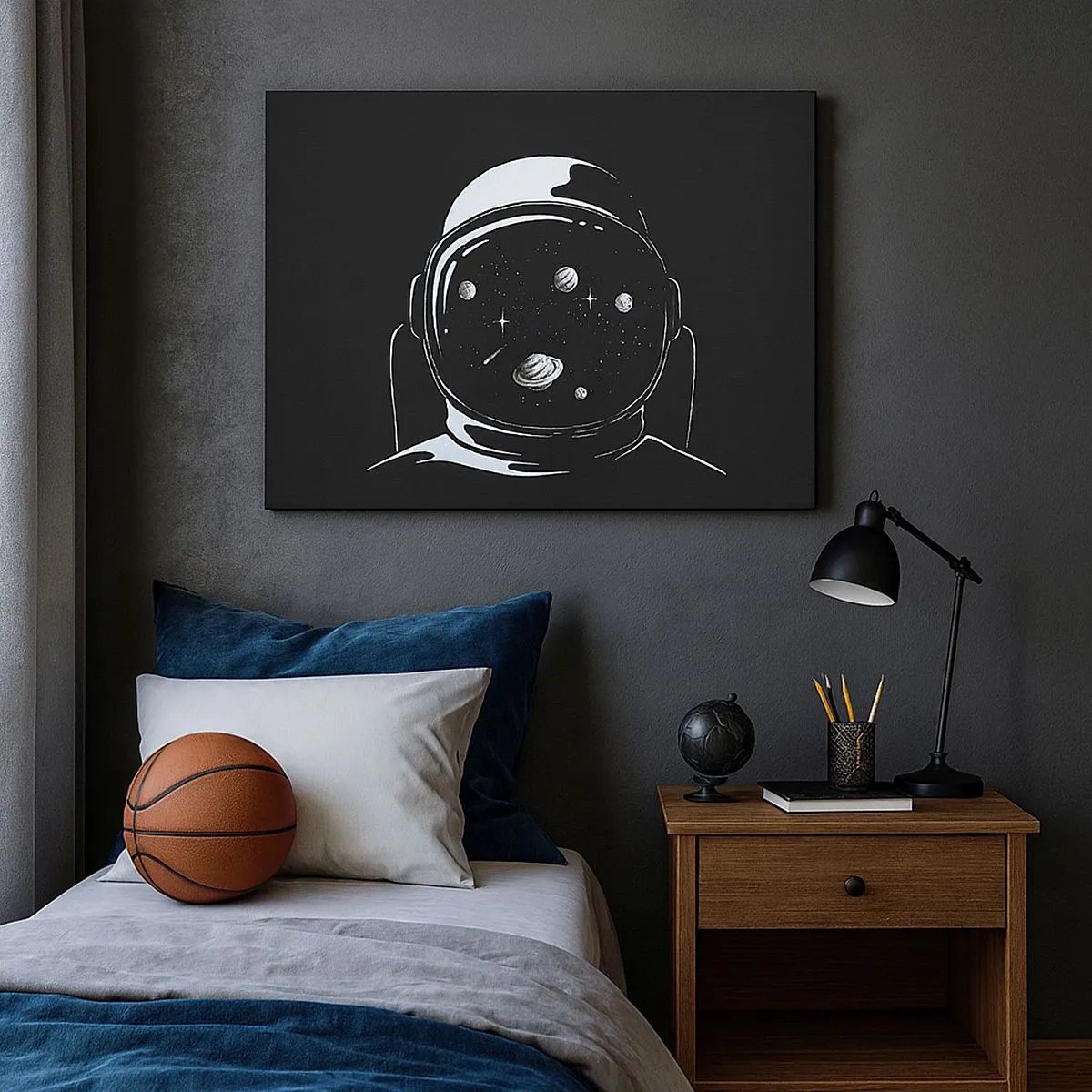 Canvas picture - A minimalist astronaut helmet with a view of space - 70x50cm - Quite a View - Modern wall decoration for the living room and bedroom ARTTOR
