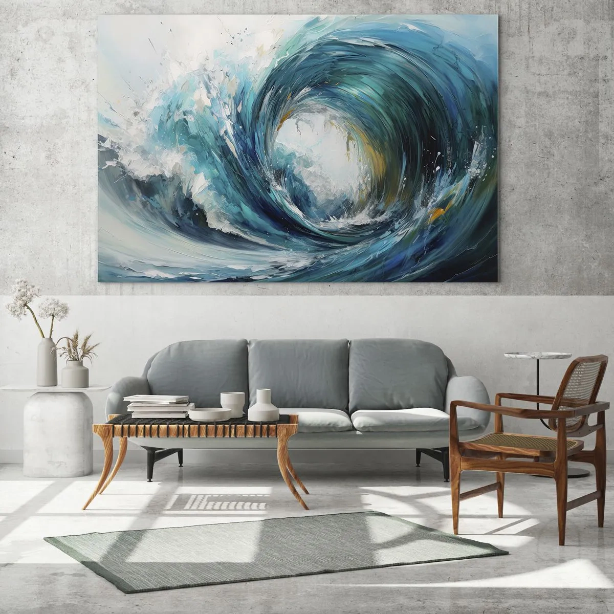 Glass picture - Visualization of a powerful sea wave in the form of a whirlpool with intense blue - 70x50cm - Sea Portal - Modern wall decoration for the living room and bedroom ARTTOR