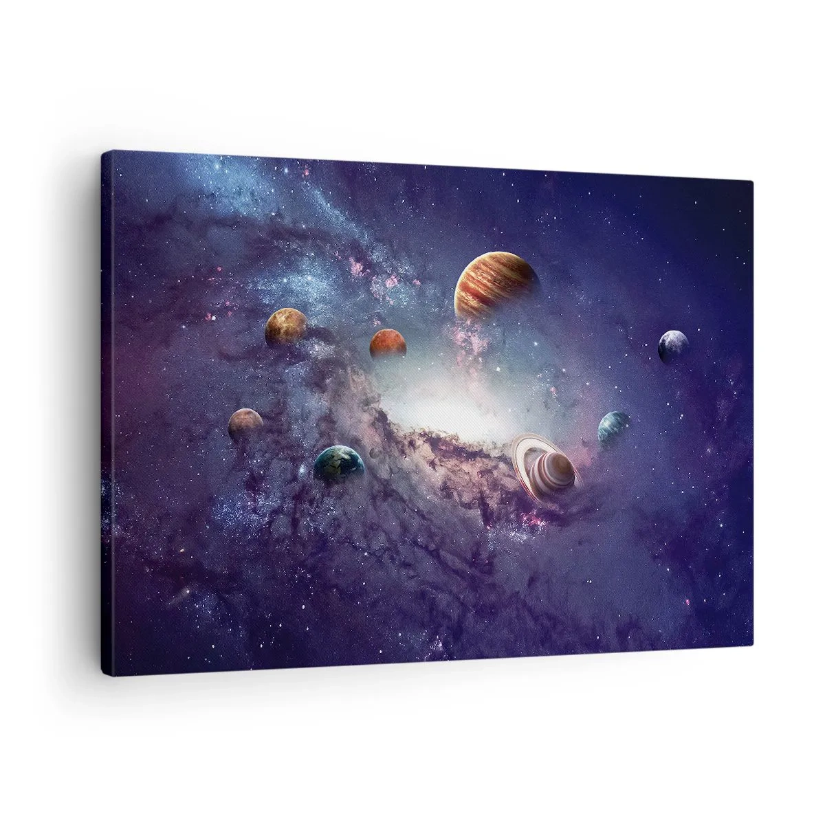 Canvas picture - Planets in a galaxy with a nebula in the background - 70x50cm - Solar-Dancing System - Modern wall decoration for the living room and bedroom ARTTOR