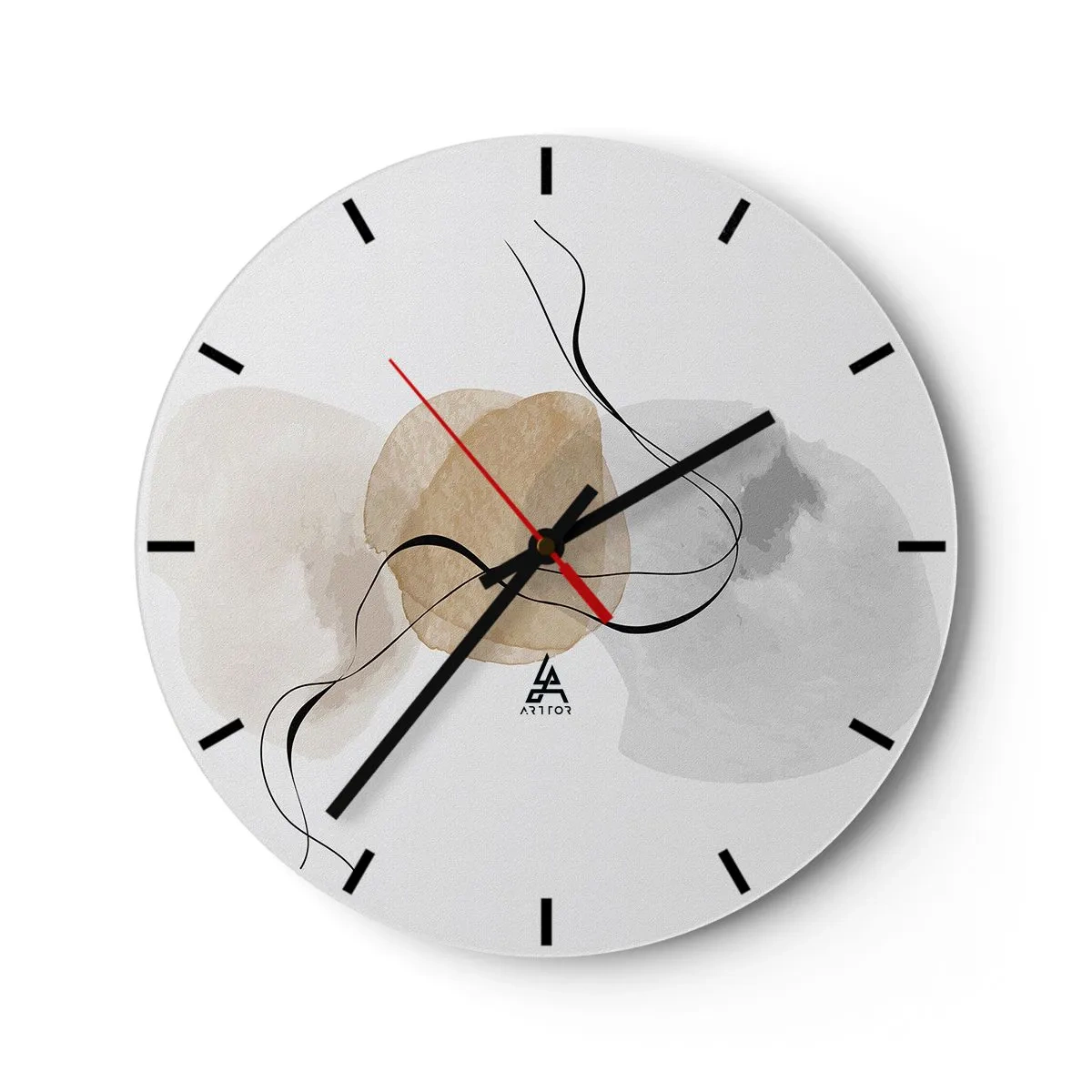 Wall clock - Clock on glass - Abstract pastel spots and black lines on a white background - 30x30cm - Air Beads - Modern wall decoration for the living room, kitchen, and bedroom ARTTOR