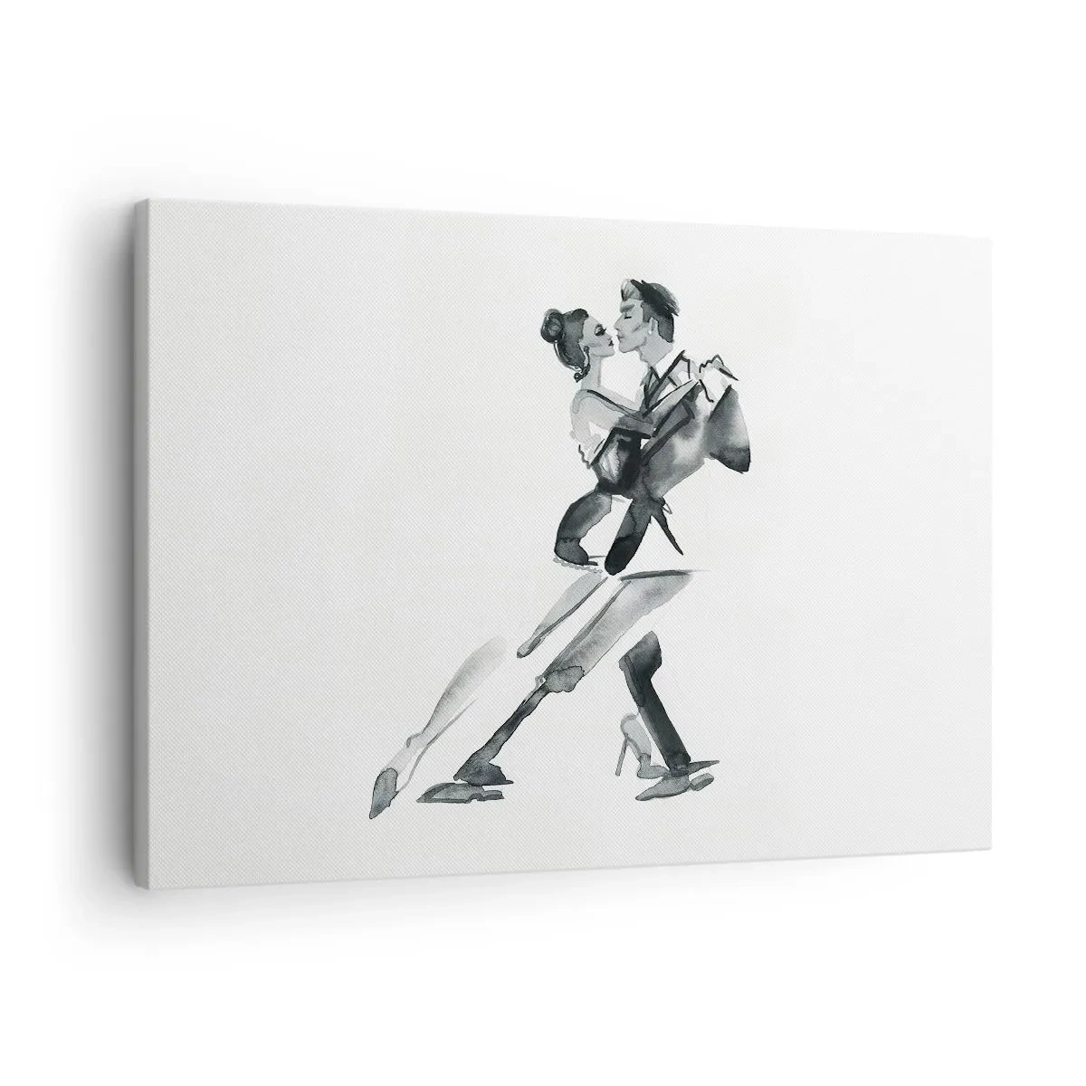 Canvas picture - A subtle illustration of a couple dancing in a monochromatic style. - 70x50cm - In One Rhythm - Modern wall decoration for the living room and bedroom ARTTOR