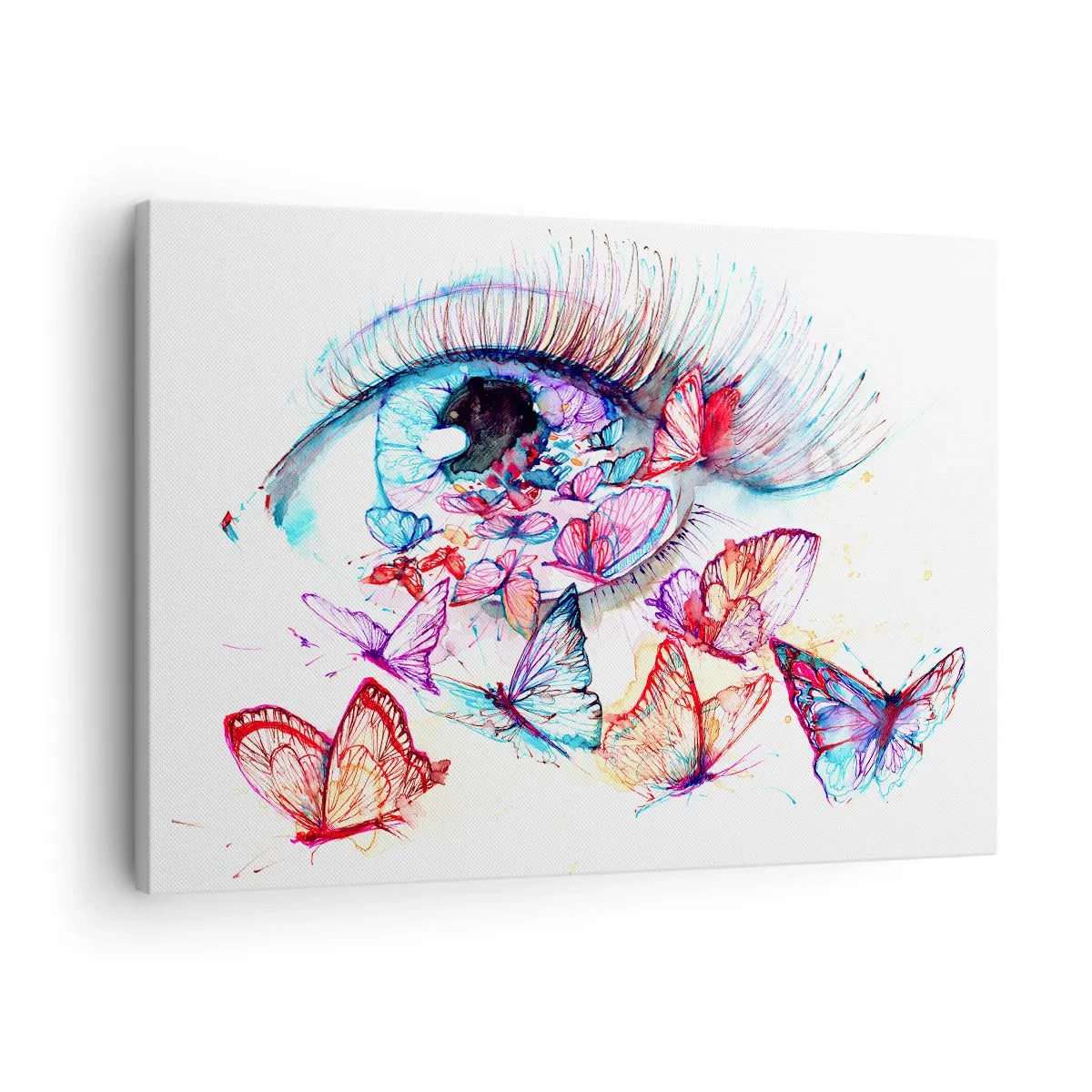 Canvas picture - A watercolor eye surrounded by colorful butterflies - 70x50cm - Fairytale Charm of the Eyes - Modern wall decoration for the living room and bedroom ARTTOR