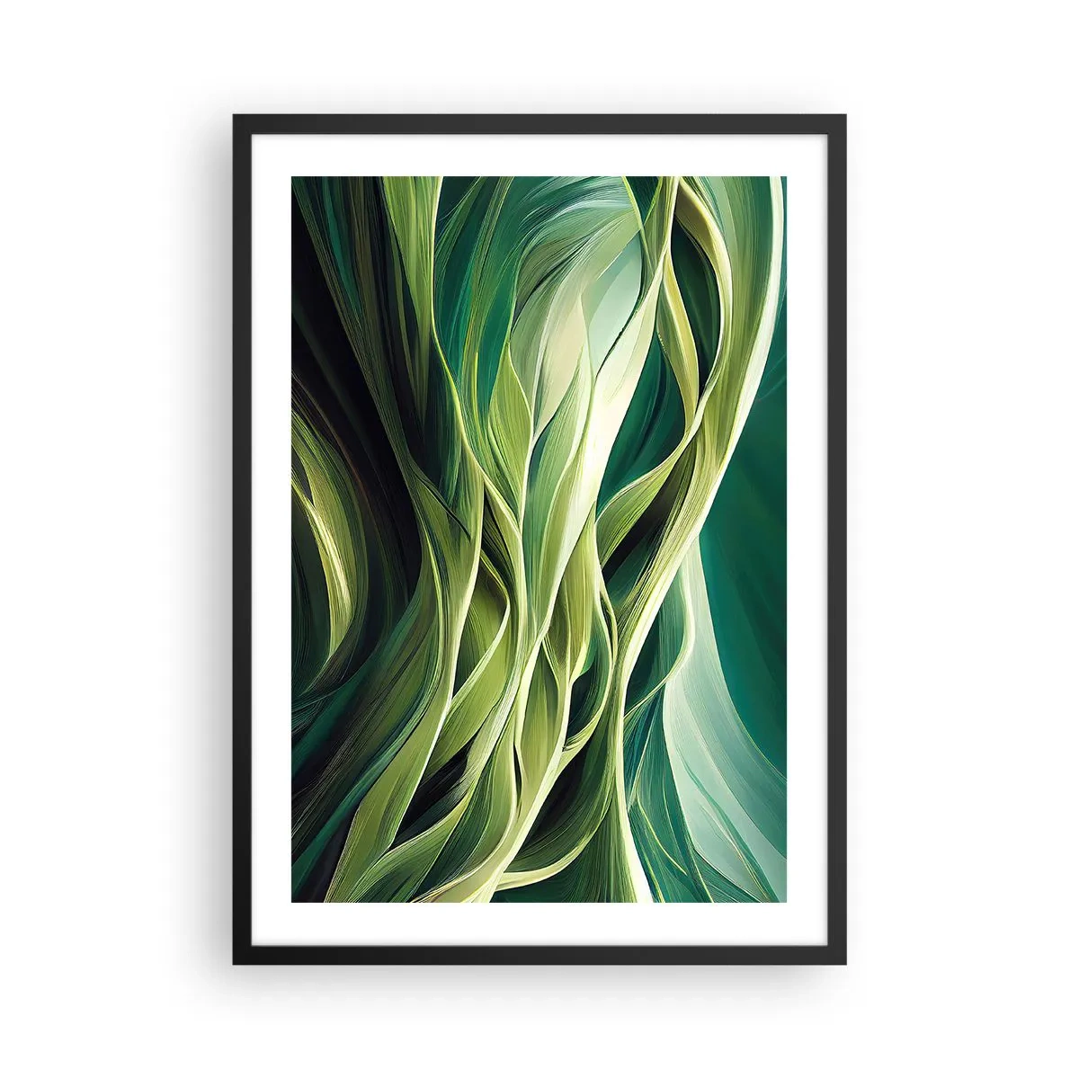 Poster in black frame - An abstract composition of organic, green shapes. - 50x70cm - Abstract Playing Green - Modern wall decoration for the living room and bedroom ARTTOR