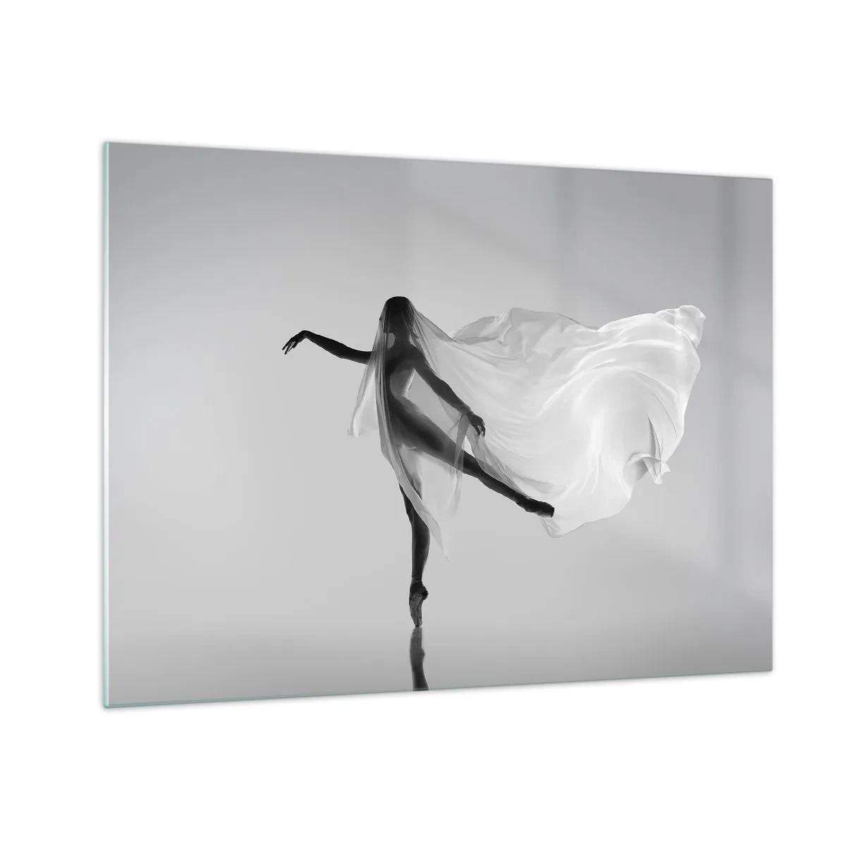 Glass picture - Silhouette of a dancer with a floating veil in motion - 70x50cm - Lightness and Grace - Modern wall decoration for the living room and bedroom ARTTOR