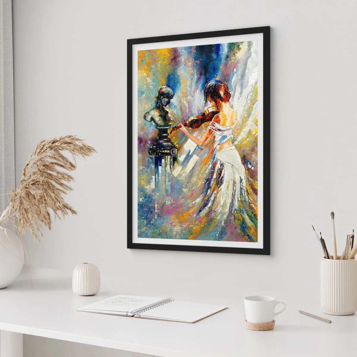 Poster in black frame - Abstract scene of a woman playing the violin - 50x70cm - Reviving with a Sentiment - Modern wall decoration for the living room and bedroom ARTTOR