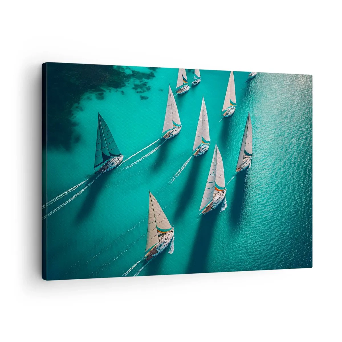 Canvas picture - Yachts on turquoise water in dynamic motion - 70x50cm - Competing with the Wind - Modern wall decoration for the living room and bedroom ARTTOR