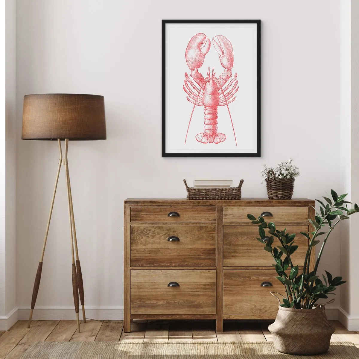 Poster in black frame - Vintage lobster drawing on a light background - 50x70cm - Lobster Worthy of a Lobster - Modern wall decoration for the living room and bedroom ARTTOR