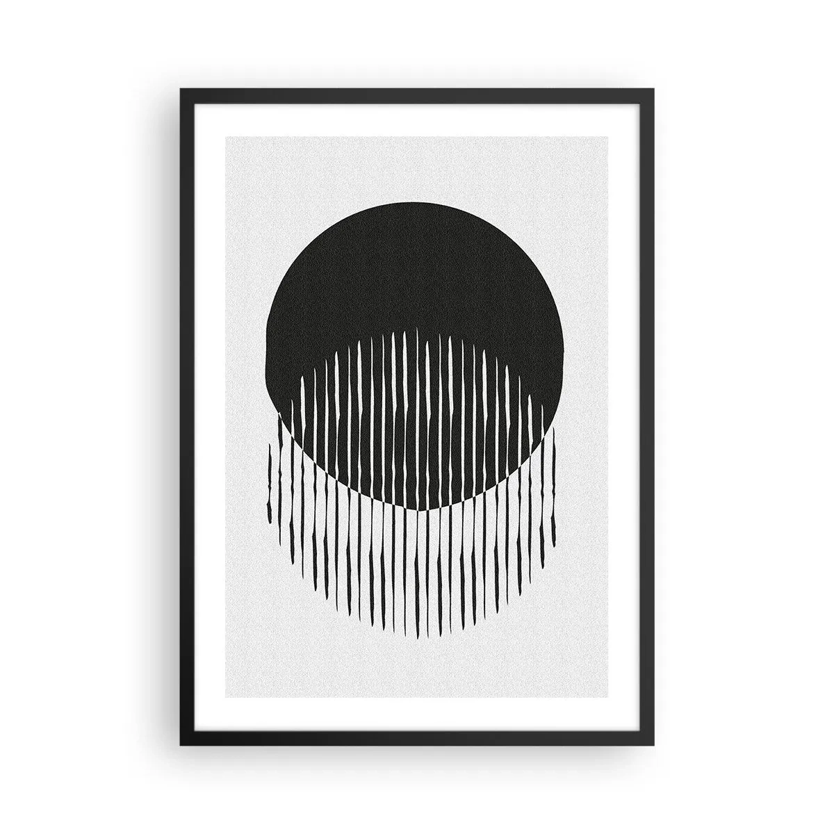Poster in black frame - Abstract composition of a black circle and vertical lines - 50x70cm - His Alter Ego - Modern wall decoration for the living room and bedroom ARTTOR