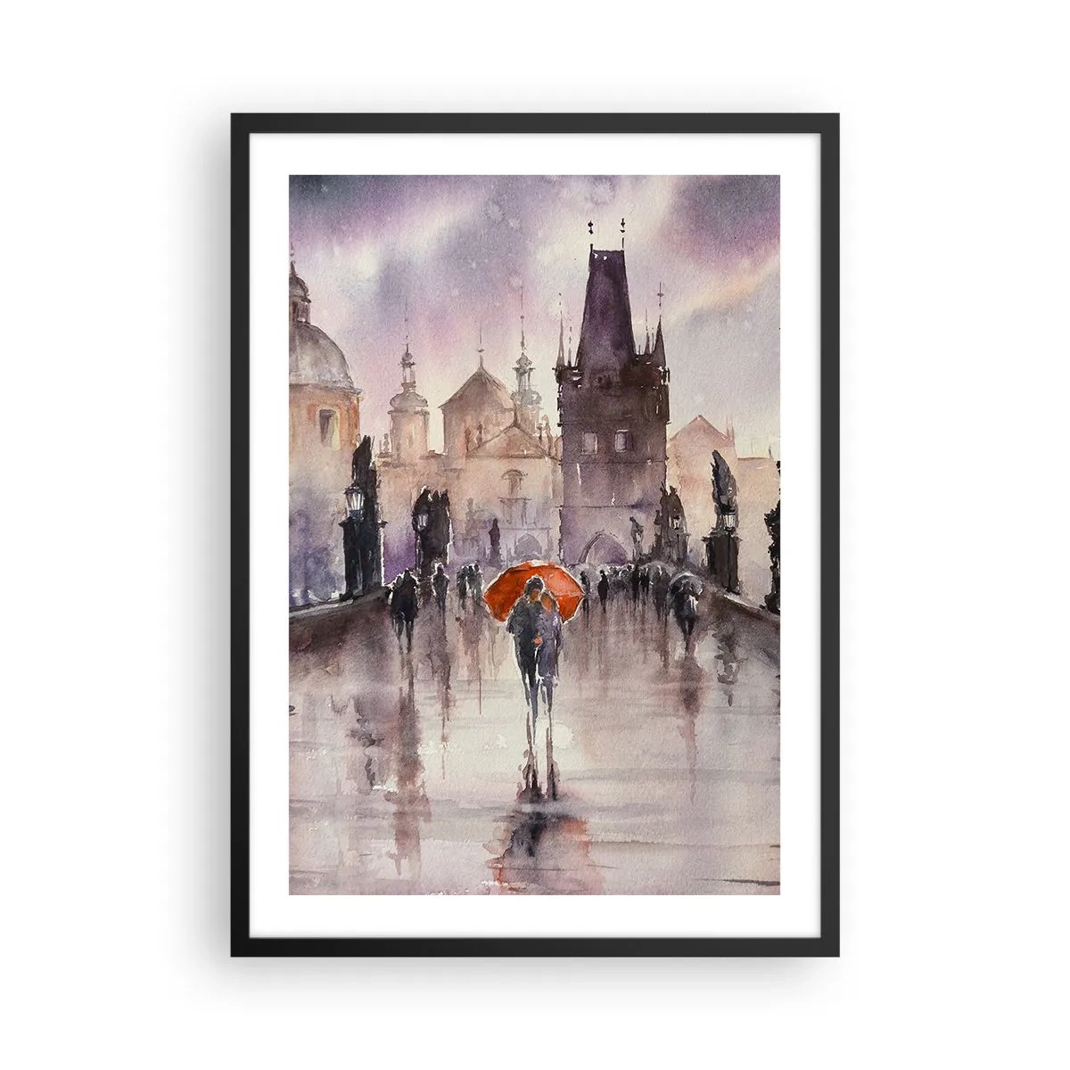 Poster in black frame - A romantic walk on the bridge on a rainy day - 50x70cm - Peaople Don't Change - Modern wall decoration for the living room and bedroom ARTTOR