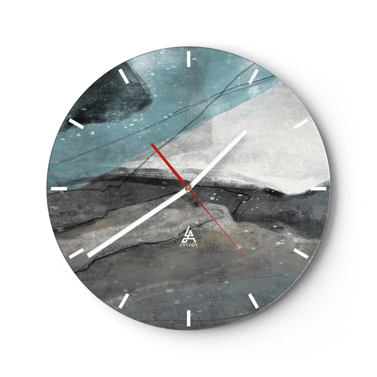 Wall clock - Clock on glass - An abstract composition resembling a glacier and rocks. - 30x30cm - Abstract: Rocks and Ice - Modern wall decoration for the living room, kitchen, and bedroom ARTTOR