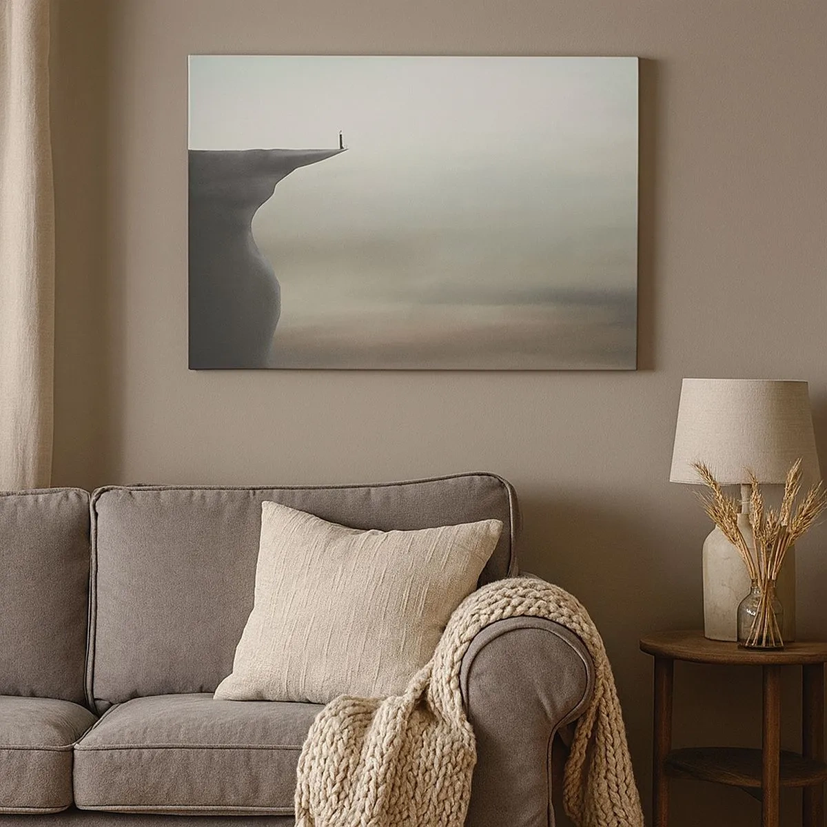 Canvas picture - Silhouette of a figure on the edge of a cliff in a misty landscape - 70x50cm - Upwards, Naturally! - Modern wall decoration for the living room and bedroom ARTTOR