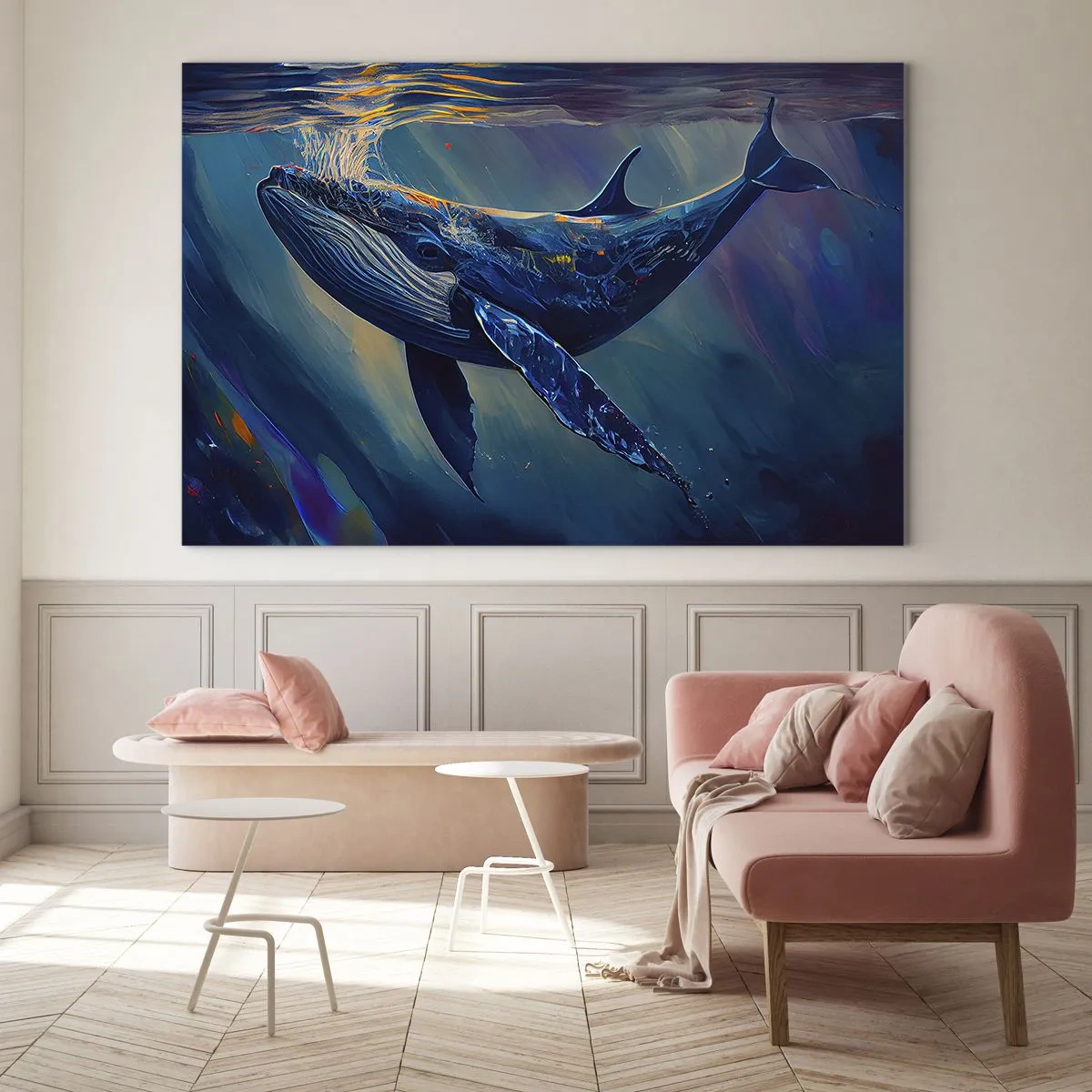 Glass picture - A whale floating beneath the water in the sunlight - 70x50cm - Welcome to My World - Modern wall decoration for the living room and bedroom ARTTOR