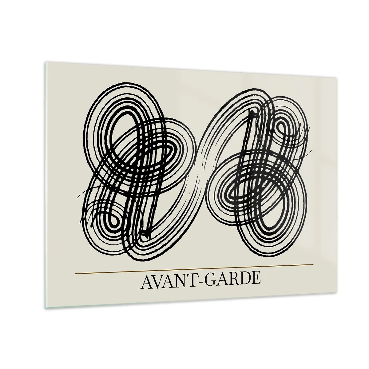 Glass picture - Black avant-garde loops and lines on a light background - 70x50cm - Spontaneous Result - Modern wall decoration for the living room and bedroom ARTTOR