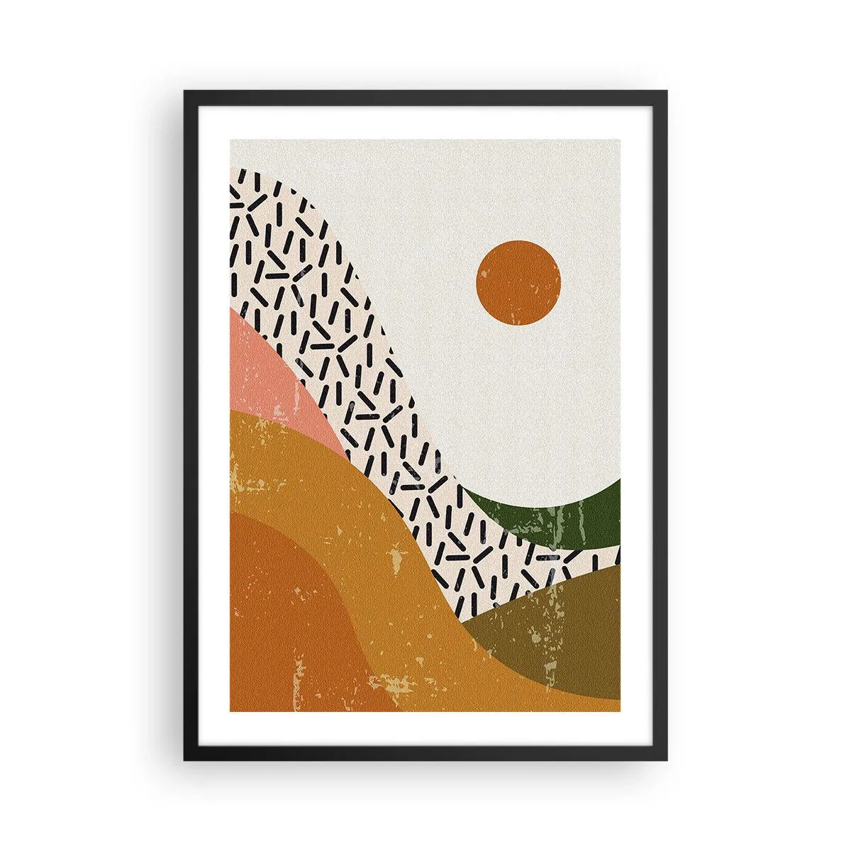 Poster in black frame - Abstract landscape in warm colors - 50x70cm - Sunny Abstract - Modern wall decoration for the living room and bedroom ARTTOR