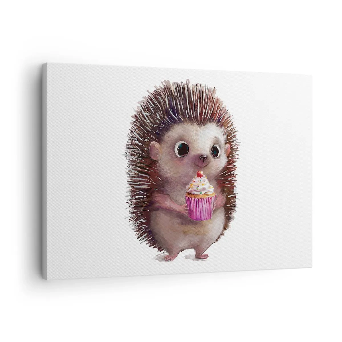 Canvas picture - A cute hedgehog with a cupcake - 70x50cm - Everyday is Holiday - Modern wall decoration for the living room and bedroom ARTTOR