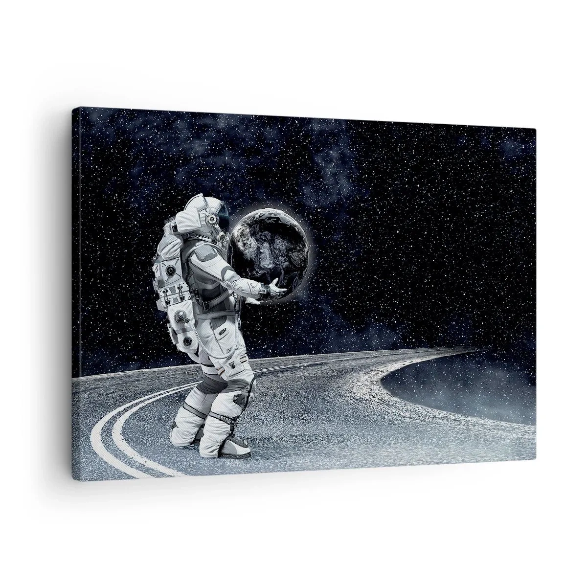 Canvas picture - Astronaut with Earth against the starry sky - 70x50cm - On the Milky Way - Modern wall decoration for the living room and bedroom ARTTOR