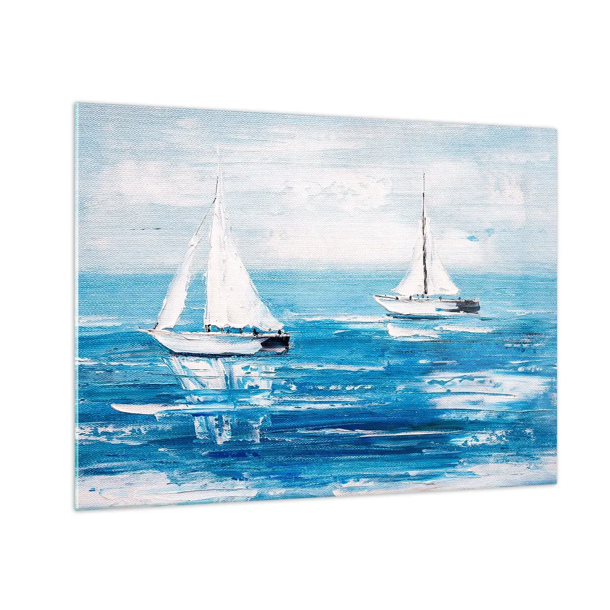 Glass picture - Two white sailboats on a calm blue sea - 70x50cm - With a Friend by the Side - Modern wall decoration for the living room and bedroom ARTTOR